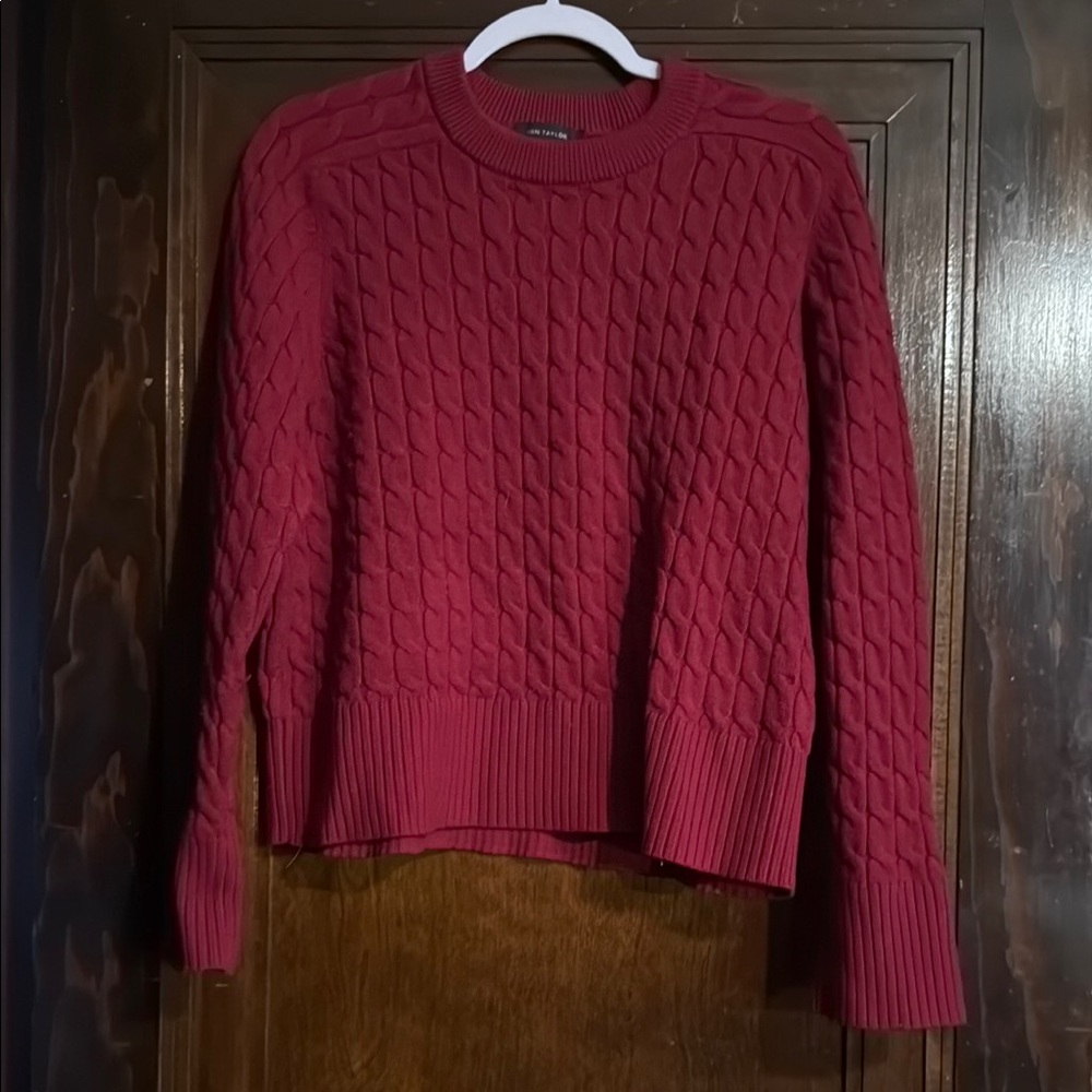 Ann Taylor Red Cable Knit Sweater